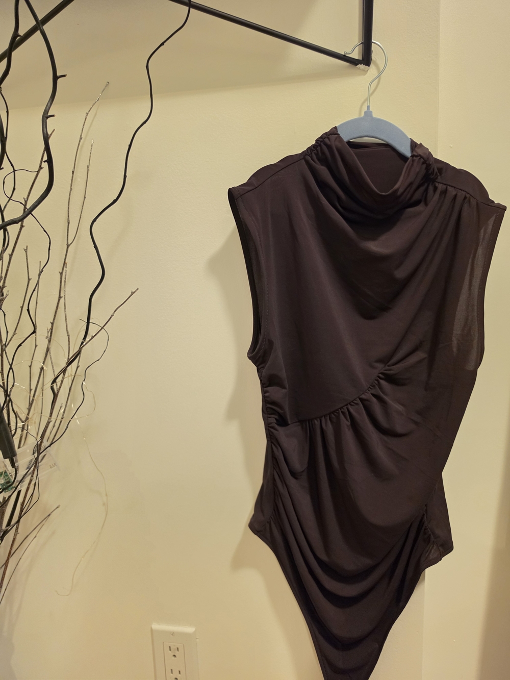 H&M Draped Sleeveless Bodysuit Brown Sylish Size S, Brand New